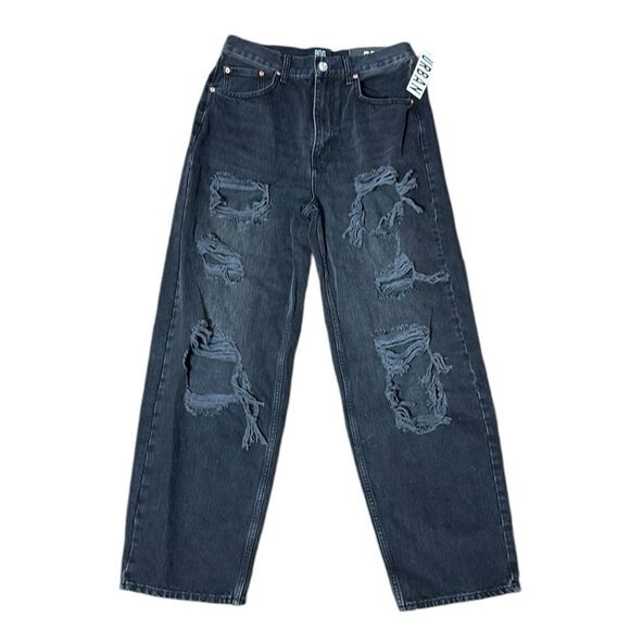 BDG urban outfitters high rise baggy petite washed black destroyed new 30 - Picture 3 of 10